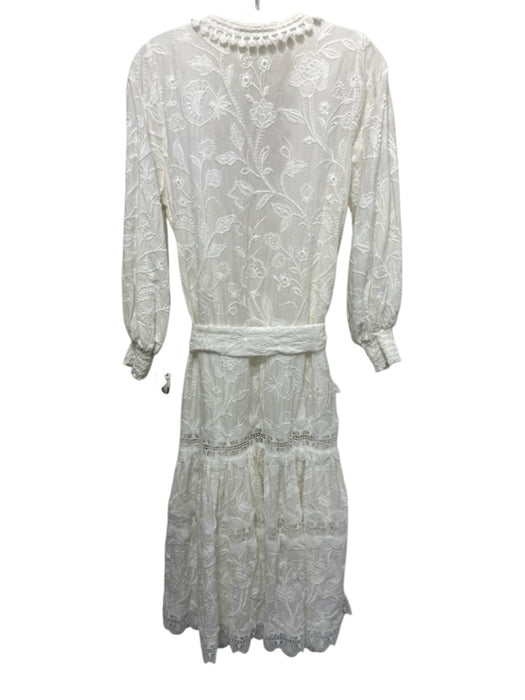 Waimari Size S White Cotton Blend Long Balloon Sleeve Lace Accents Wrap Dress White / S