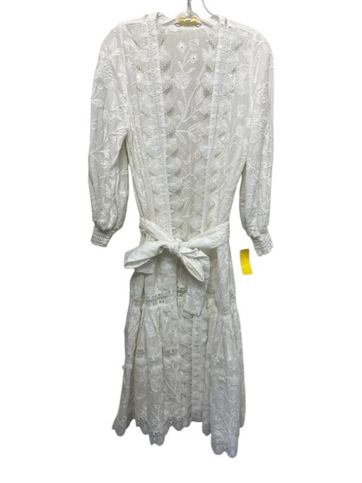 Waimari Size S White Cotton Blend Long Balloon Sleeve Lace Accents Wrap Dress White / S