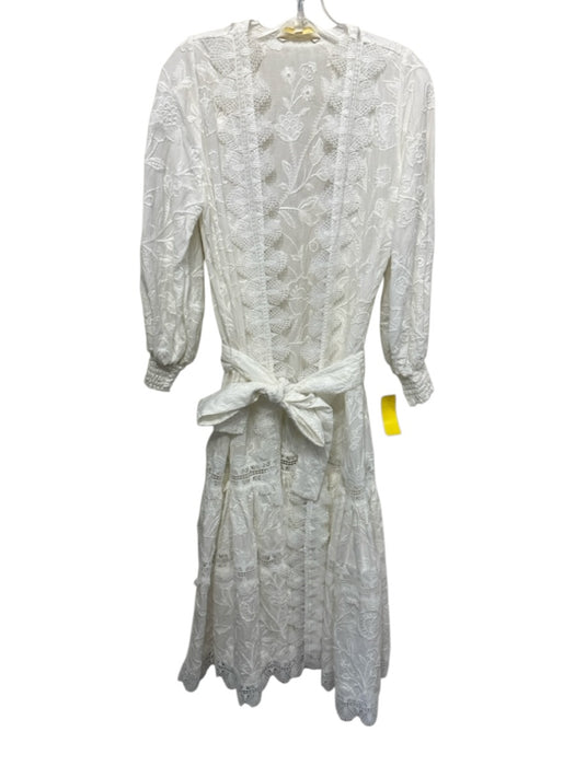 Waimari Size S White Cotton Blend Long Balloon Sleeve Lace Accents Wrap Dress White / S