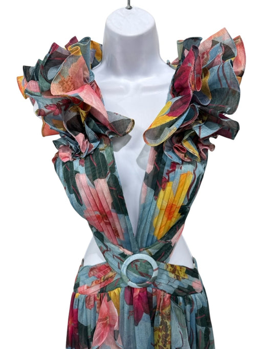 PatBo Size 4 Blue, Pink & Multi Polyester Ruffle Shoulder Floral Cut Out Dress Blue, Pink & Multi / 4