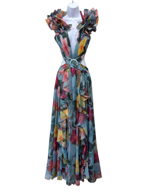 PatBo Size 4 Blue, Pink & Multi Polyester Ruffle Shoulder Floral Cut Out Dress Blue, Pink & Multi / 4