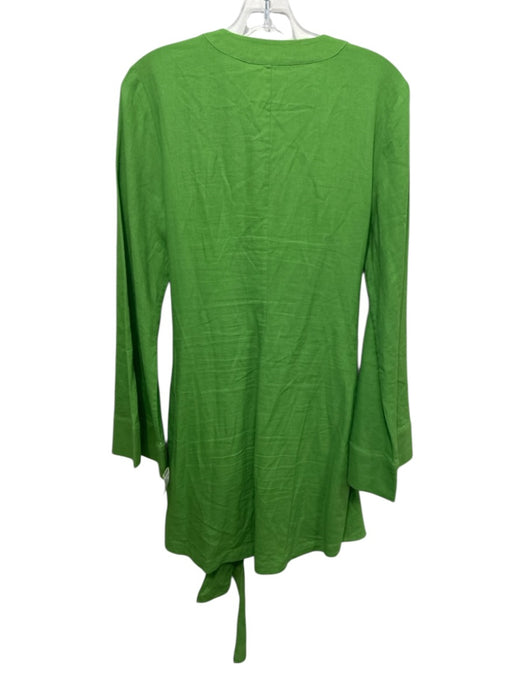 L'Academie Size S Green Linen Long Sleeve Surplice Front Tie Above Knee Dress Green / S