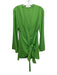 L'Academie Size S Green Linen Long Sleeve Surplice Front Tie Above Knee Dress Green / S