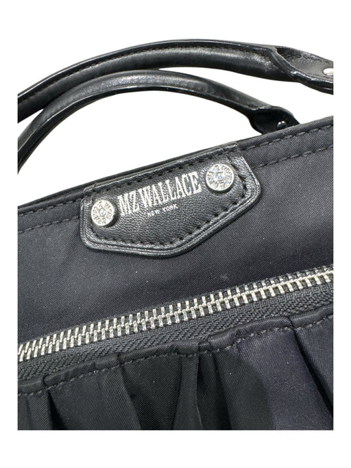 MZ Wallace Black Nylon & Leather Silver Hardware Zip Top Pleat Detail Bag Black / S