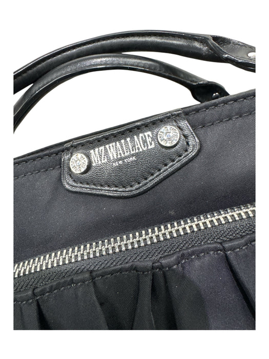 MZ Wallace Black Nylon & Leather Silver Hardware Zip Top Pleat Detail Bag Black / S