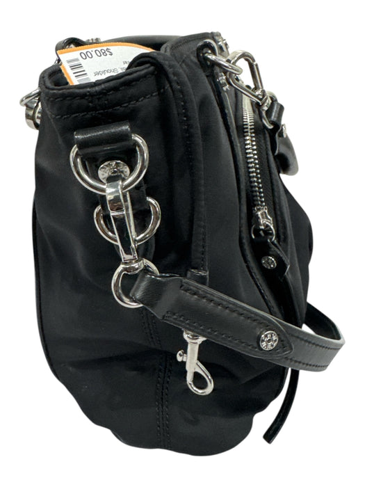 MZ Wallace Black Nylon & Leather Silver Hardware Zip Top Pleat Detail Bag Black / S