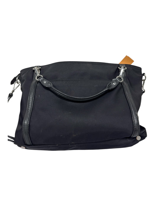 MZ Wallace Black Nylon & Leather Silver Hardware Zip Top Pleat Detail Bag Black / S