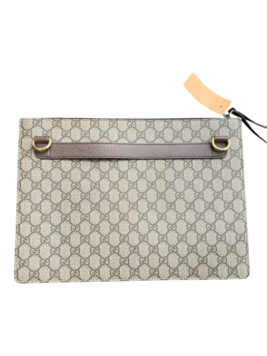 Gucci Brown Canvas & Leather Zip Fly Gucci Monogram Patch Detail Square Bag Brown / M