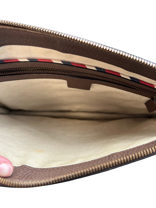 Gucci Brown Canvas & Leather Zip Fly Gucci Monogram Patch Detail Square Bag Brown / M