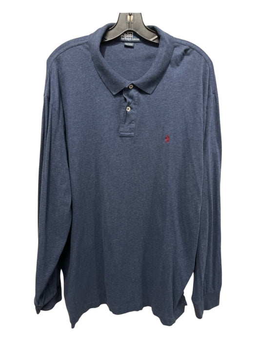 Polo Size XXL Blue Cotton Heathered Polo Men's Long Sleeve Shirt Blue / XXL