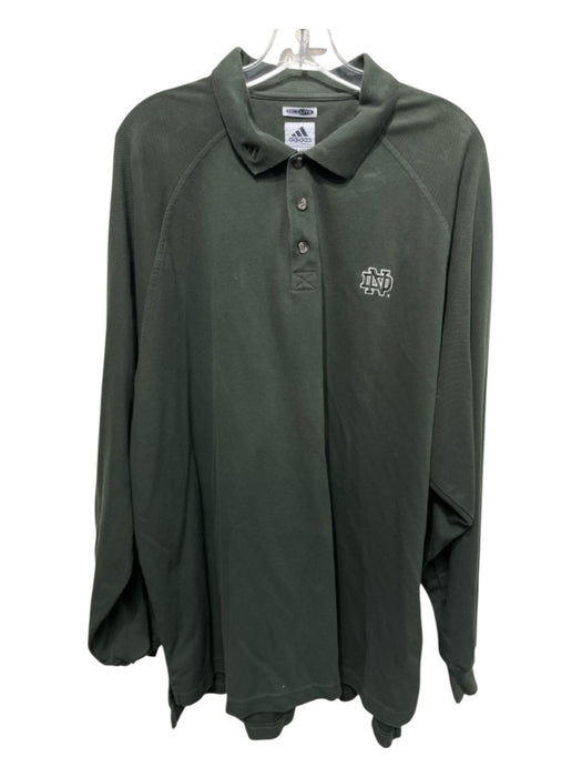 Adidas Size XXL Green Cotton Solid Polo Men's Long Sleeve Shirt Green / XXL