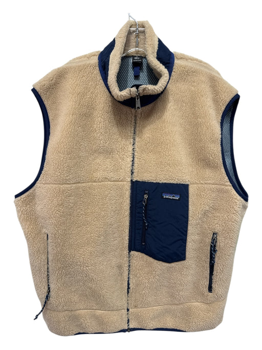 Patagonia Size XXL Beige & Blue Print Polyester Zipper Men's Vest Beige & Blue Print / XXL