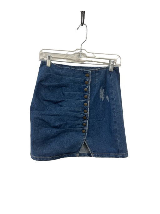 Retrofete Size S Medium Wash Cotton Denim Snap Down Mini Ruched Skirt Medium Wash / S