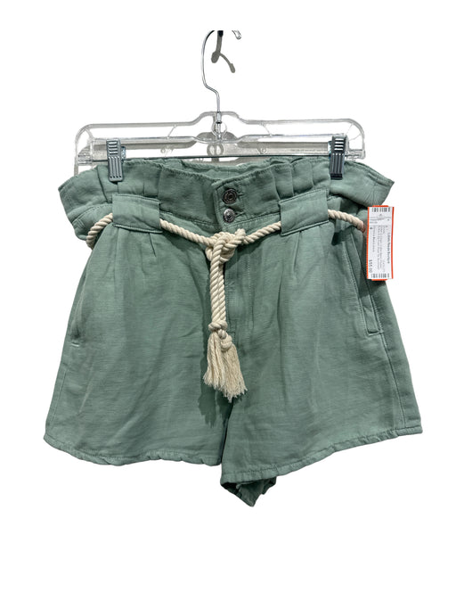 Veronica Beard Jeans Size 4 Green & Cream Cotton Blend Pleated Rope Tie Shorts Green & Cream / 4