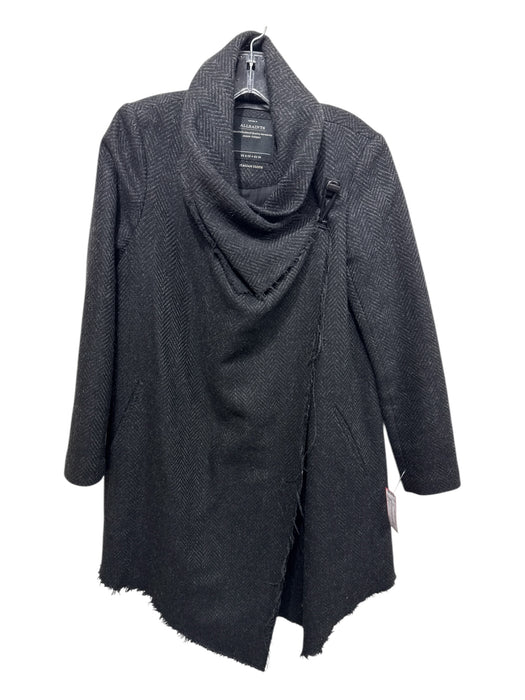 All Saints Size 4 Black & Gray Wool Blend Herringbone Side Clasp Raw Edge Coat Black & Gray / 4