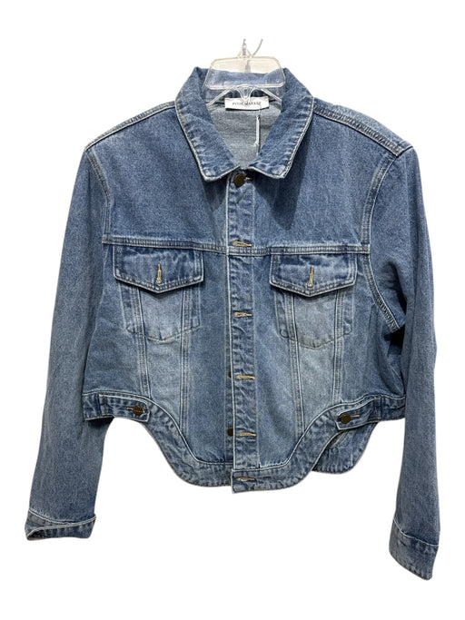 Pixie Market Size L Med Wash Cotton Denim Button Front Patch Pocket Jacket Med Wash / L