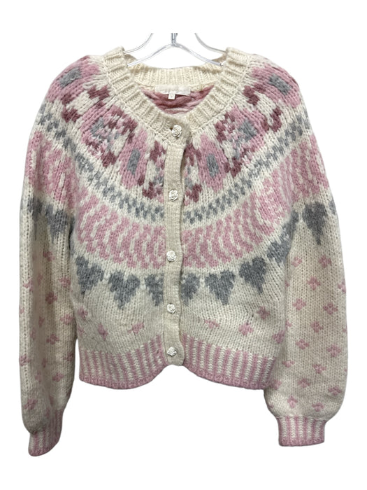 Love Shack Fancy Size Small Cream, Pink & Gray Alpaca Blend Rib Knit Cardigan Cream, Pink & Gray / Small
