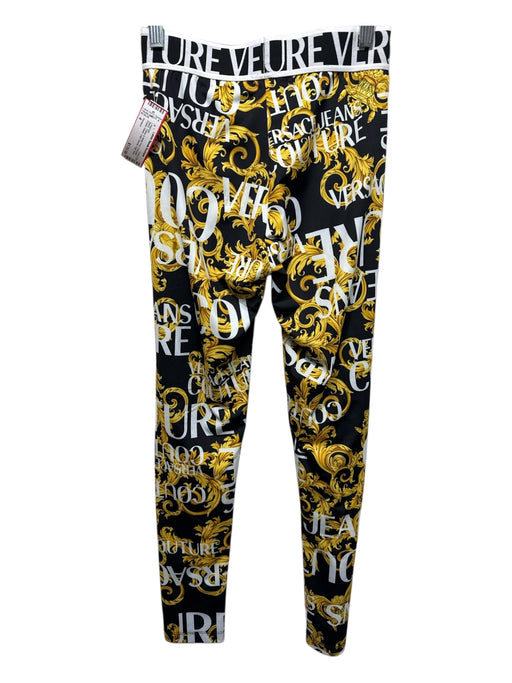 Versace Size 4 Black, Yellow & White Print Polyester Elastic Waist Logo Leggings Black, Yellow & White Print / 4