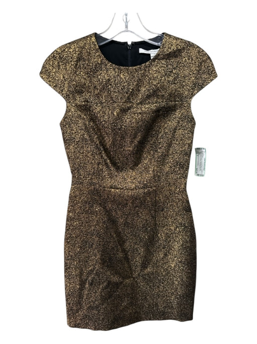 Diane Von Furstenberg Size 0 Gold & Black Polyester Blend Cap Sleeve Dress Gold & Black / 0