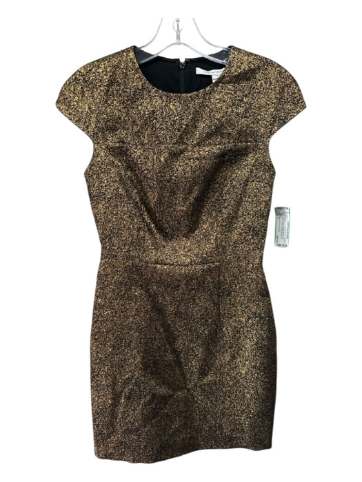 Diane Von Furstenberg Size 0 Gold & Black Polyester Blend Cap Sleeve Dress Gold & Black / 0