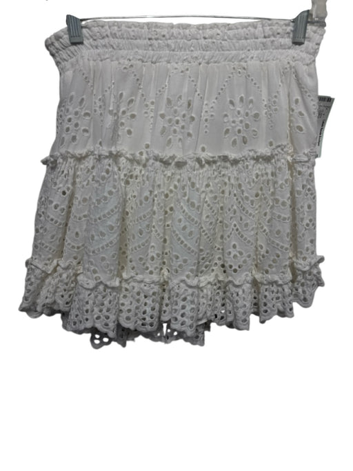 Misa Size S White Cotton Eyelet Lace Elastic Waist Mini Skirt White / S
