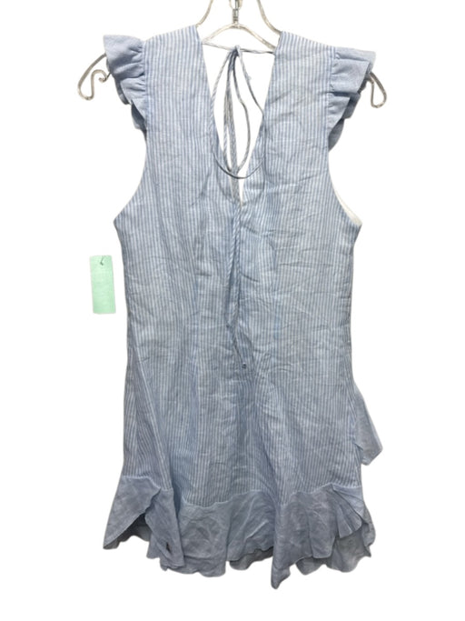 Karina Grimaldi Size XS Light blue & white Linen Stripe V Neck Mini Dress Light blue & white / XS