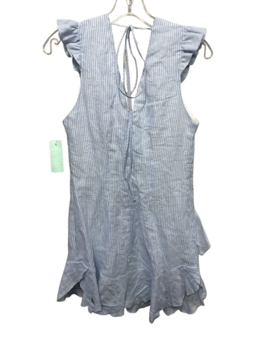 Karina Grimaldi Size XS Light blue & white Linen Stripe V Neck Mini Dress Light blue & white / XS
