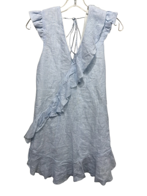 Karina Grimaldi Size XS Light blue & white Linen Stripe V Neck Mini Dress Light blue & white / XS
