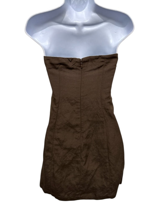 Lovers + Friends Size XS Brown Linen Blend Wrap Strapless Mini Dress Brown / XS