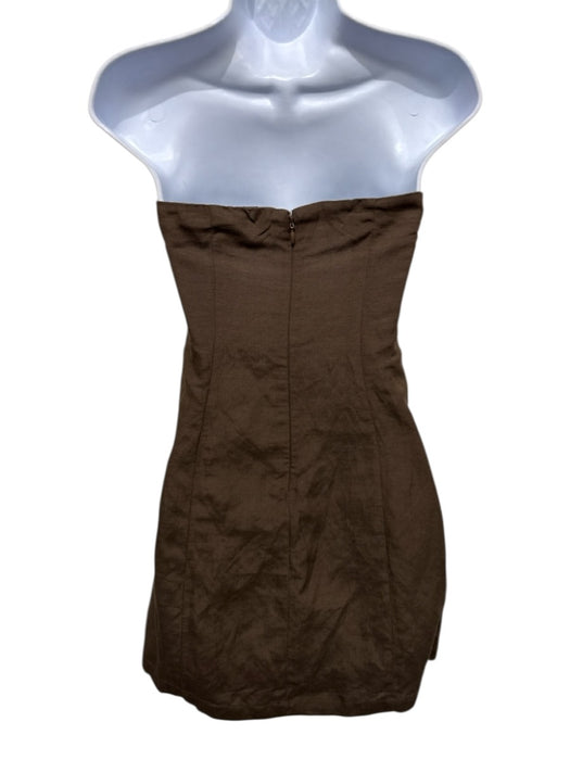 Lovers + Friends Size XS Brown Linen Blend Wrap Strapless Mini Dress Brown / XS
