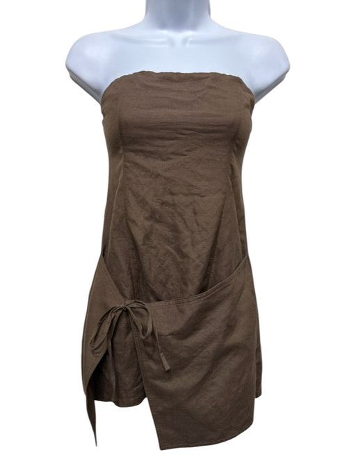 Lovers + Friends Size XS Brown Linen Blend Wrap Strapless Mini Dress Brown / XS