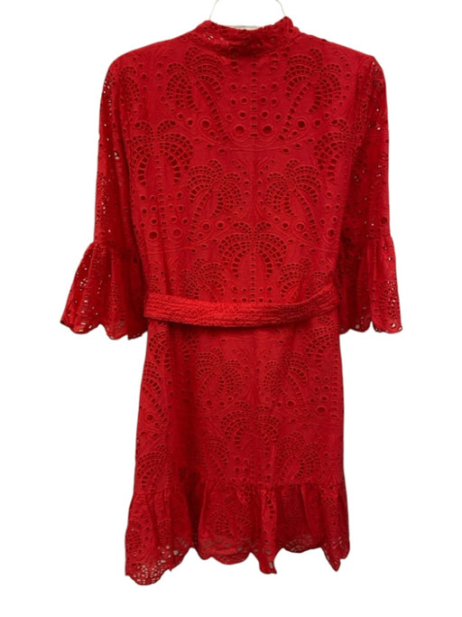 Farm Rio Size M Red Cotton Blend 3/4 Flare Sleeve Eyelet Button Front Dress Red / M