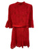 Farm Rio Size M Red Cotton Blend 3/4 Flare Sleeve Eyelet Button Front Dress Red / M