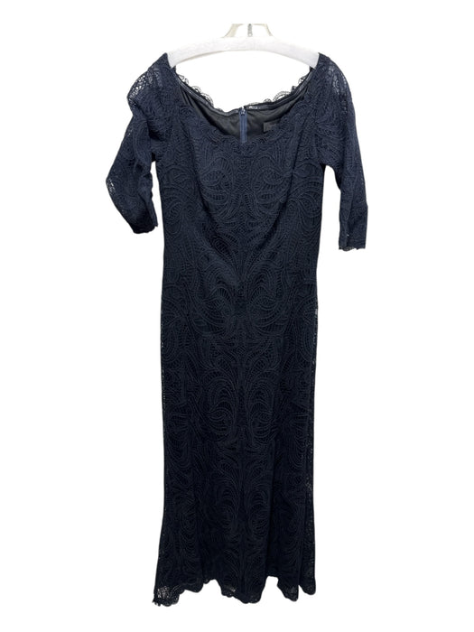 Tadashi Shoji Size 12 Navy & Black Polyester Blend Lace Overlay Wide Neck Gown Navy & Black / 12