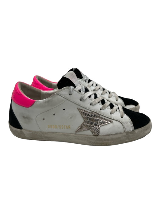 Golden Goose Shoe Size 38 White, Black & Pink Leather Lace Up Star Low Top Shoes White, Black & Pink / 38