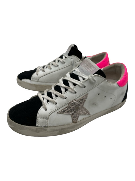 Golden Goose Shoe Size 38 White, Black & Pink Leather Lace Up Star Low Top Shoes White, Black & Pink / 38