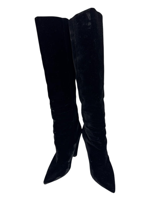 Yves Saint Laurent Shoe Size 38.5 Black Velvet Pointed Toe Block Heel Boots Black / 38.5