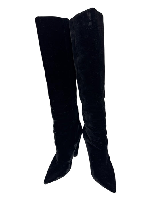 Yves Saint Laurent Shoe Size 38.5 Black Velvet Pointed Toe Block Heel Boots Black / 38.5