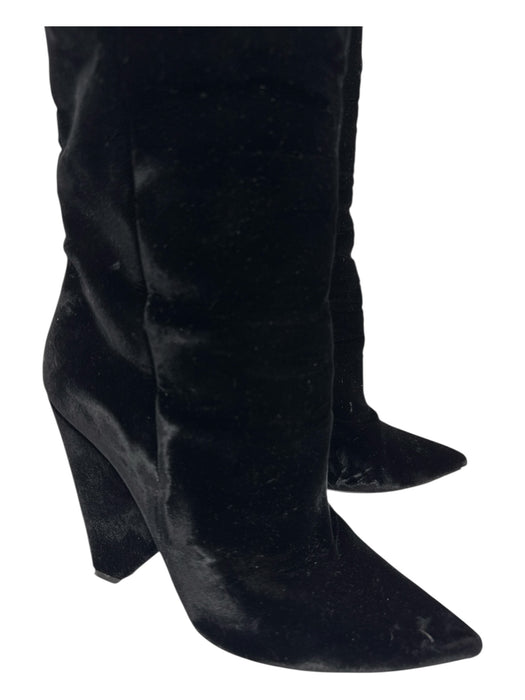 Yves Saint Laurent Shoe Size 38.5 Black Velvet Pointed Toe Block Heel Boots Black / 38.5