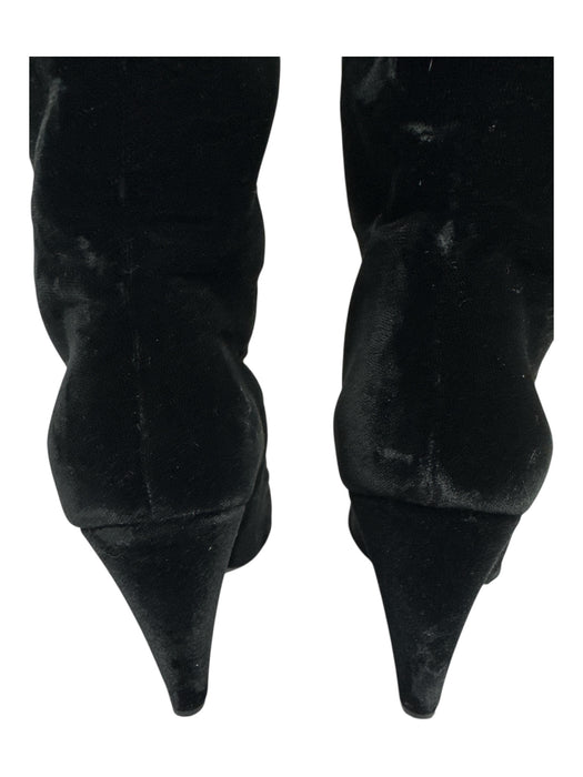 Yves Saint Laurent Shoe Size 38.5 Black Velvet Pointed Toe Block Heel Boots Black / 38.5