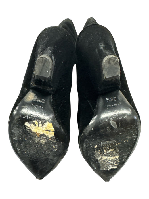 Yves Saint Laurent Shoe Size 38.5 Black Velvet Pointed Toe Block Heel Boots Black / 38.5