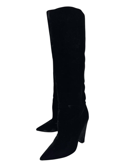 Yves Saint Laurent Shoe Size 38.5 Black Velvet Pointed Toe Block Heel Boots Black / 38.5