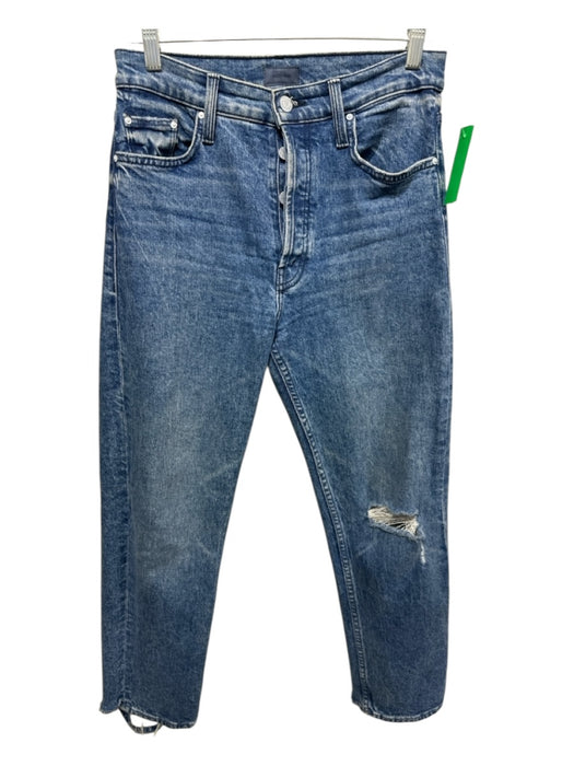 Mother Size 28 Med Wash Cotton Denim Button Up Ripped Knee High Rise Jeans Med Wash / 28