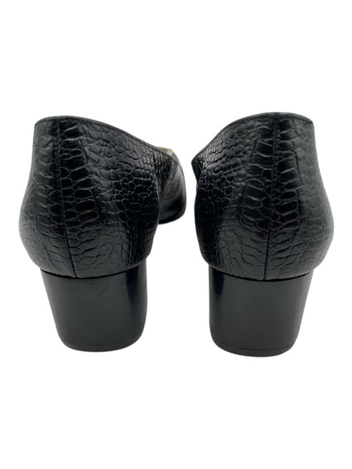 Salvatore Ferragamo Shoe Size 8.5 Black Leather Snake Embossed Round Toe Shoes Black / 8.5