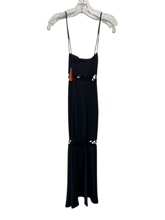 Niteline Size 10 Black Triacetate Blend Sleeveless Beads Maxi Cut Outs Dress Black / 10