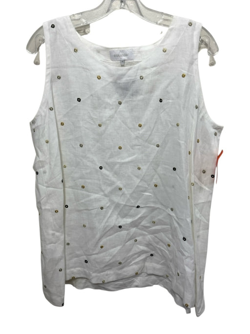Eskandar Size 1 White Linen Sleeveless Eyelet Circles Top White / 1