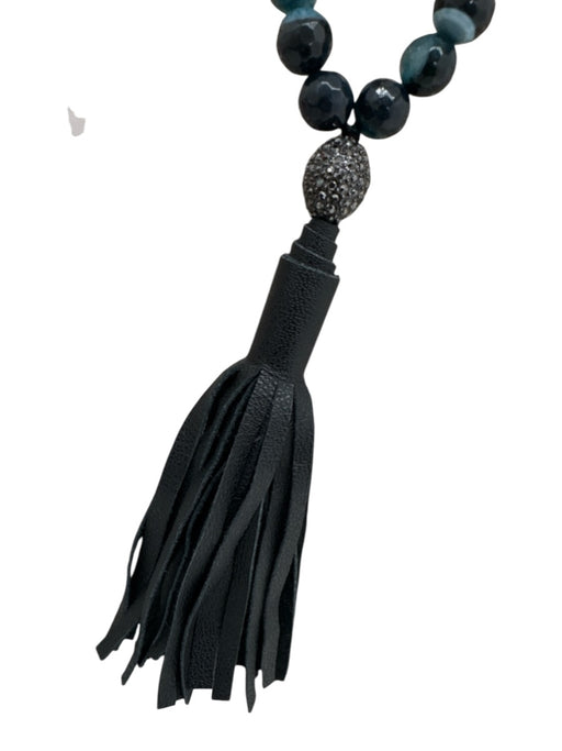 Hipchik Blue & Multi Stones Leather Tassels Necklace Blue & Multi