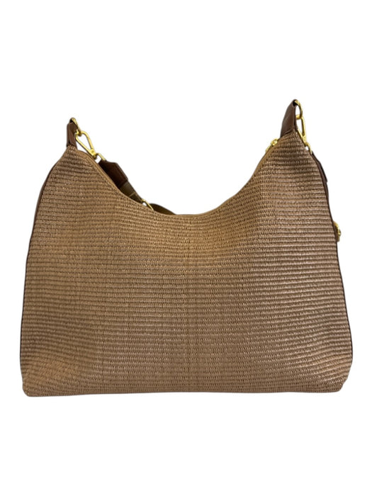 Think Royln Tan & Brown Leather & Raffia Shoulder & Crossbody Woven Bag Tan & Brown / Large