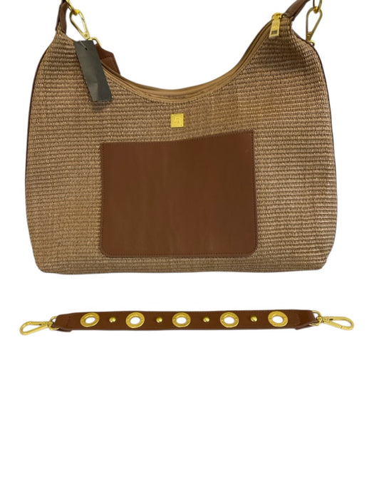 Think Royln Tan & Brown Leather & Raffia Shoulder & Crossbody Woven Bag Tan & Brown / Large