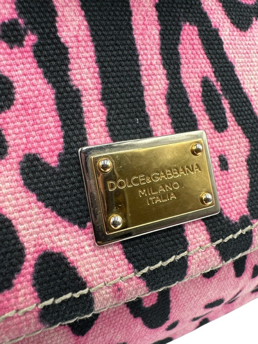 Dolce & Gabbana Hot Pink & Black Canvas & Leather Gold hardware Leopard Flap Bag Hot Pink & Black / Medium